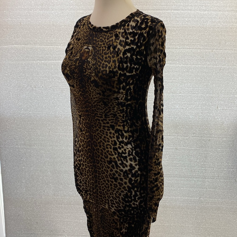 Jean Paul Gaultier Leopard-Print Long Sleeve Dress in Brown and Black - Picture 4 of 11